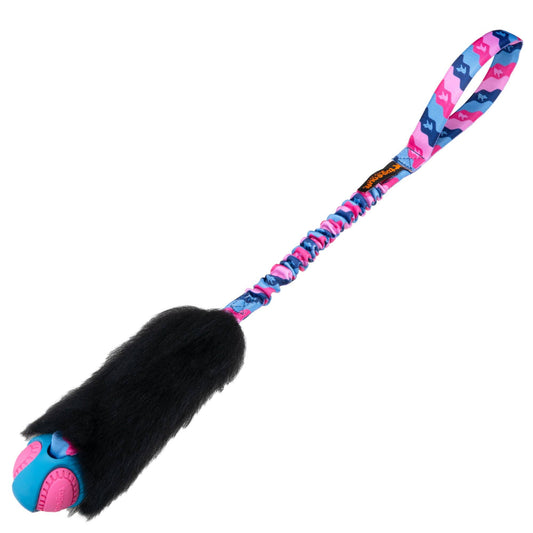 Wondabaa PowerBall Bungee | Tug-E-Nuff: Zwarte schapenvacht / Roze patroon