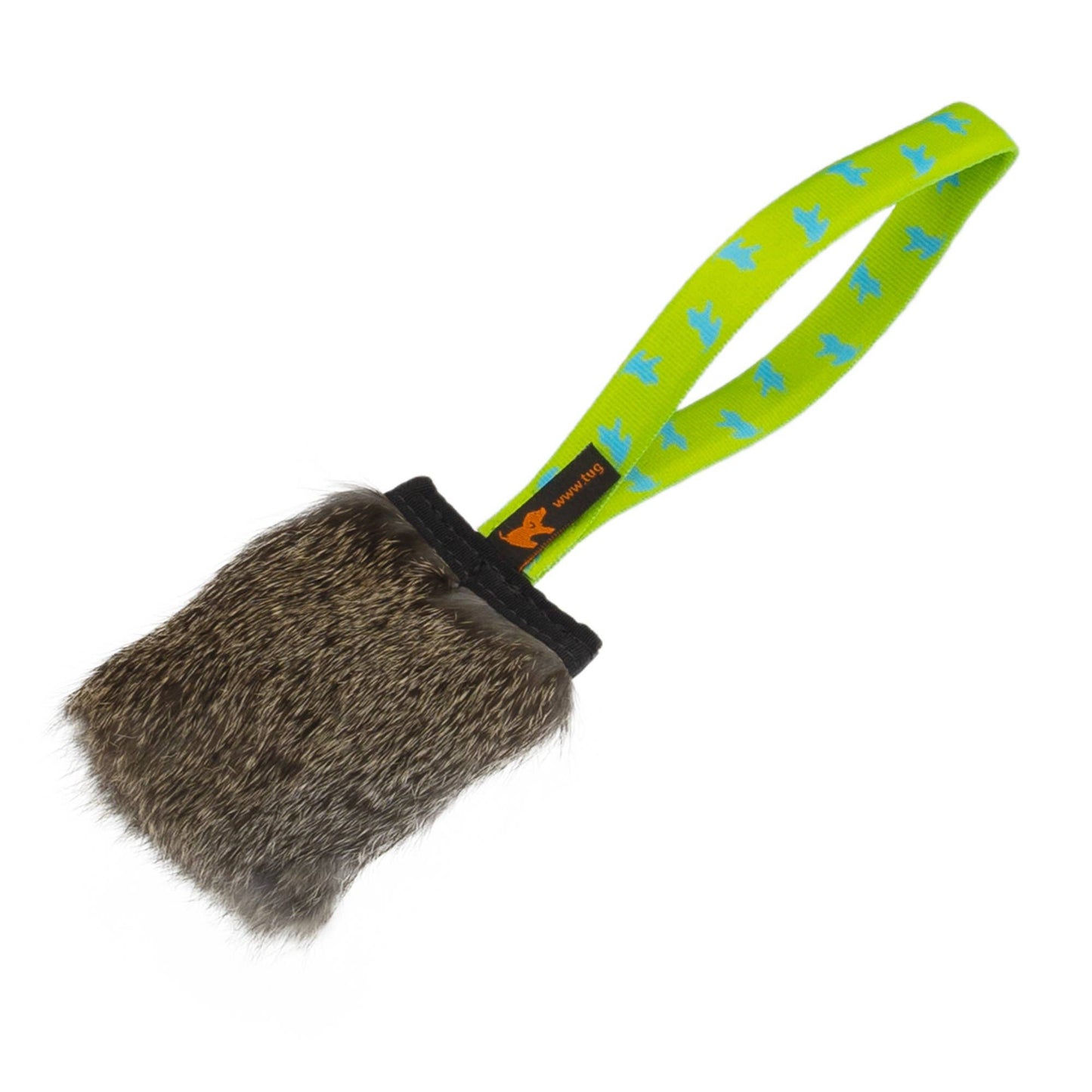 Rabbit Fur Squeaker Tug | Tug-E-Nuff: Handvat met groen patroon