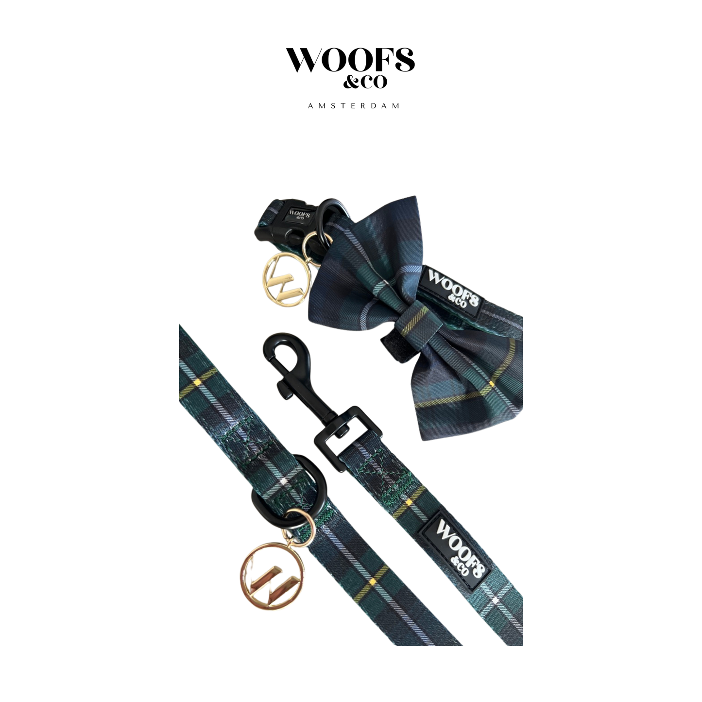 Halsband - Tartan Blauw Groen Woof Collectie - Halsband Tartan: Small